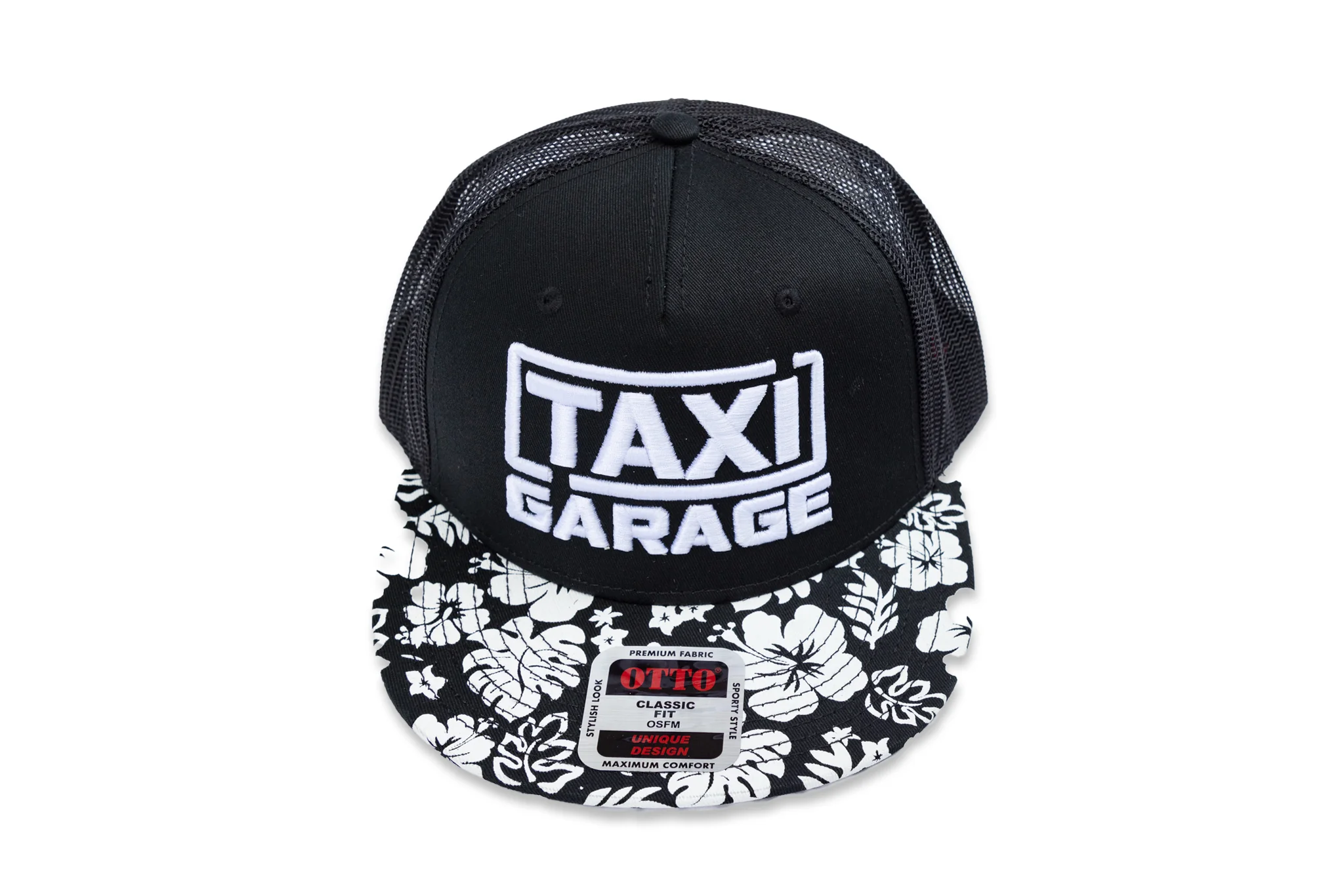 TAXI GARAGE Floral Brim Snap Back Hat