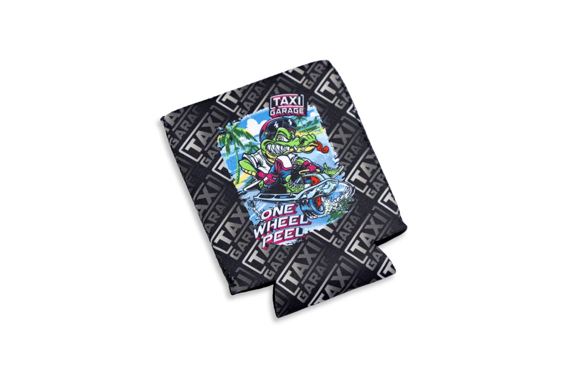 Taxi Garage 'One Wheel Peel' Koozie